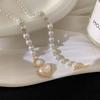 Elegant Pearl Beads Necklace for Women Ladies Fashion Rhinestone Shell Heart Pendent Necklace Choker Jewelry LXY