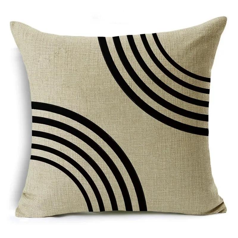Black And White Collection Geometric Prints Linen Pillowcase Square Bedroom Car Decor Cushion Cover 40Cm/45Cm And 50Cm