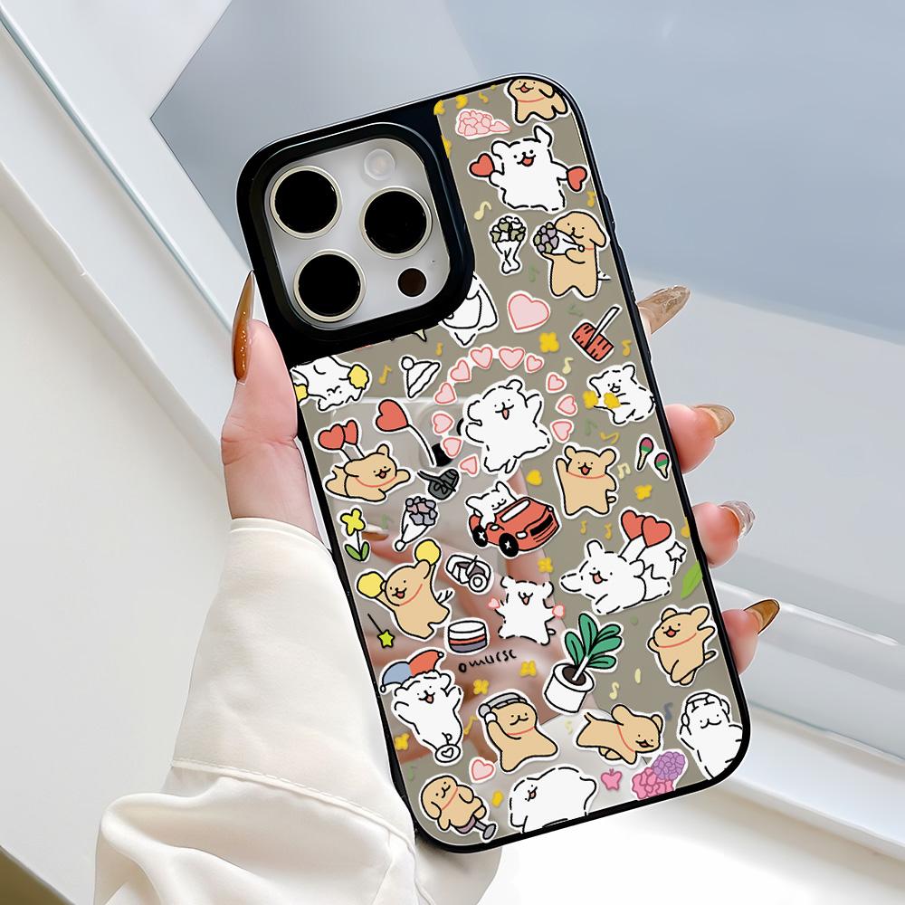 Mirror Phone Case for iPhone 15 11 13 14 for 15 16 Pro Max 12 13 16 Pro Cloud Flower and Animal Cute Style Phone Case
