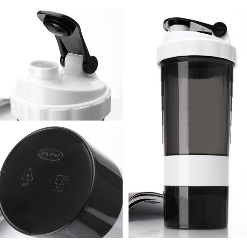 500ML 3 Schicht Protein Shake Flasche Große Kapazität Wasserflasche Plastik Mischbecher Fitness Sport Wasserbecher Langlebig