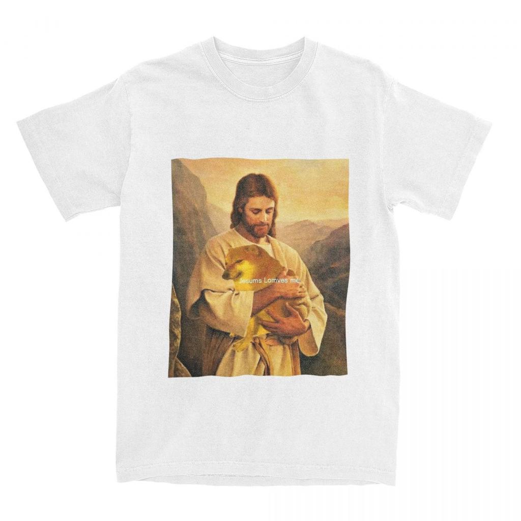 Cheems Jesus TShirts Men Women Doge Meme Awesome Pure Cotton Tee Shirt O Neck Short Sleeve T Shirts Birthday Present Clothing