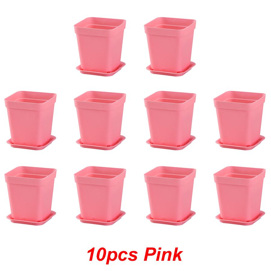 10pcs 7x7cm Plastic Square Flower Pot with Cover Garden Balcony Office Desktop Flower Pot Plant Growing Container