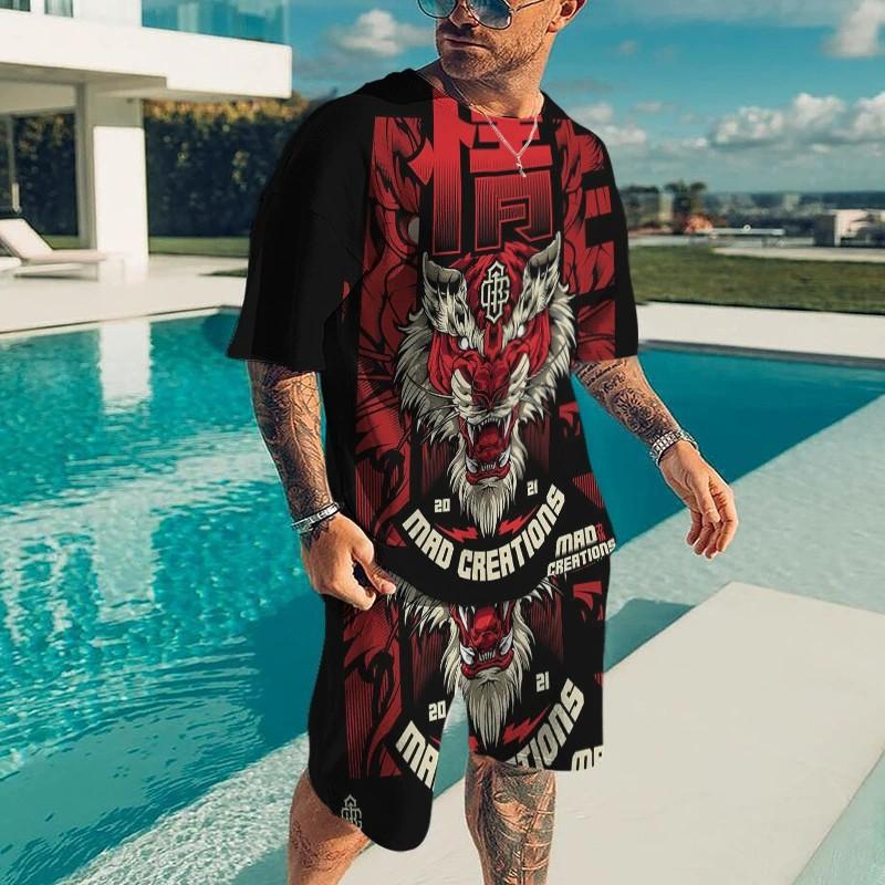 Creative Personalized Skeleton 3D Printed Men's Two-Piece Set Summer Fashionable Soft Comfortable Breathable Large Loose Casual Style Sports Wear