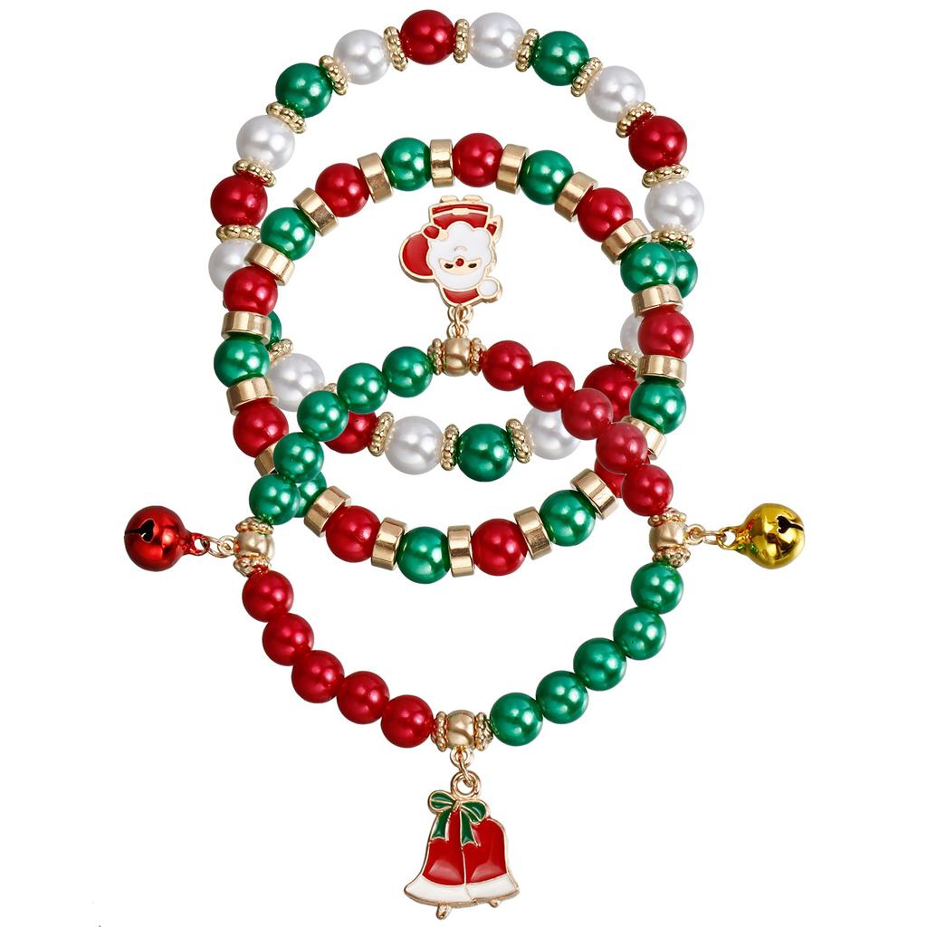 European and American Christmas bracelet, Santa Claus color beaded bracelet set, new christmas
