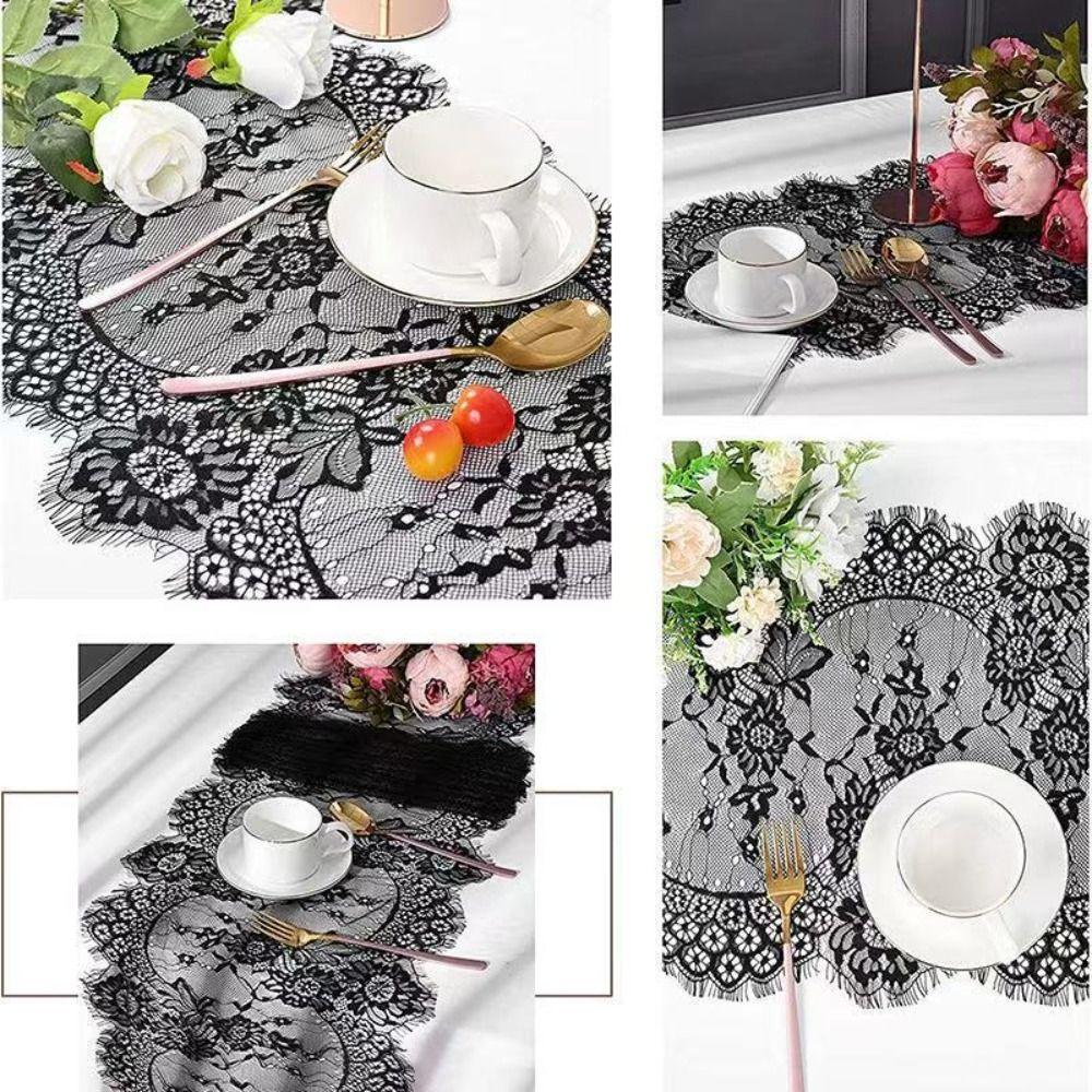 Rectangular Shape Lace Table Runner White Color Lace Floral Table Runners  Tea Party