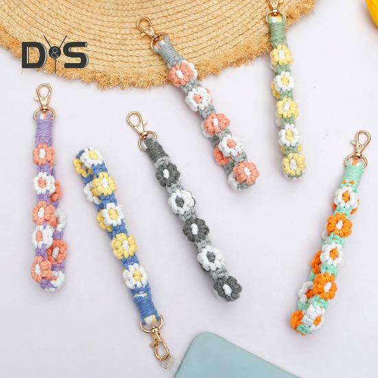 Boho Macrame Phone Wrist Strap Hand-Woven Cell Phone Lanyard Keychain Wristlet Charm Anti-Loss Phone Chain for Women Girls