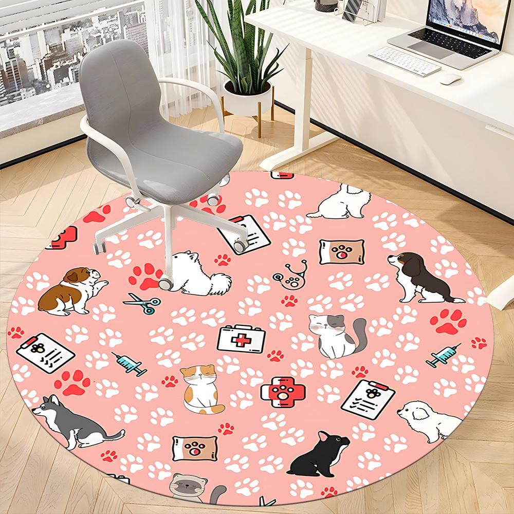 1pc Pet Vet Office Round Area Rug,  Mat Suitable ForOffice, Under Office Chairs Bedroom Living Room Home Decor, Room Deco