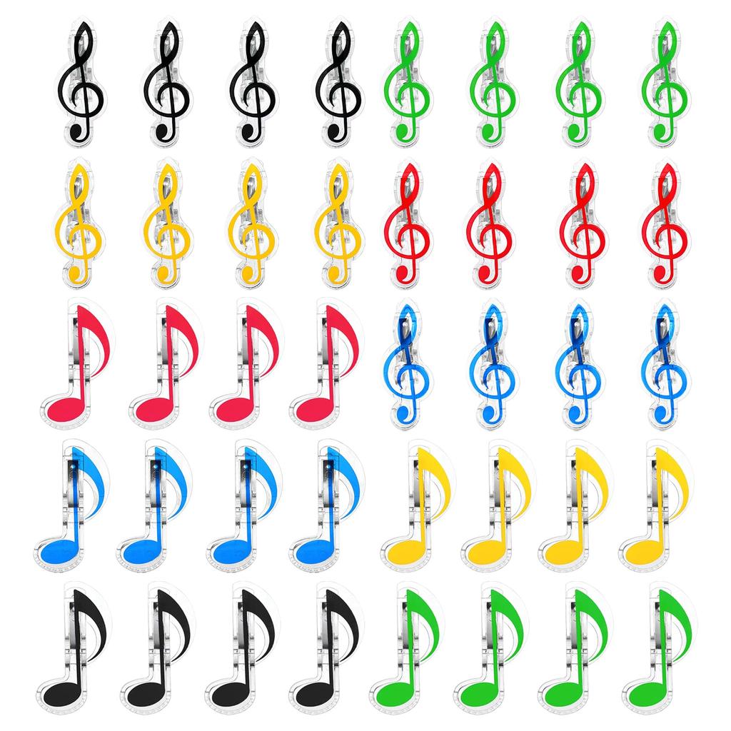 YOKIVE Musical Note Plastic Sheet Music Perfect for Decoration and Ideal for Rooms X 40-Pack Clips, Clips, Marking, Offices/Piano (5 Colors, 2.8 1.2