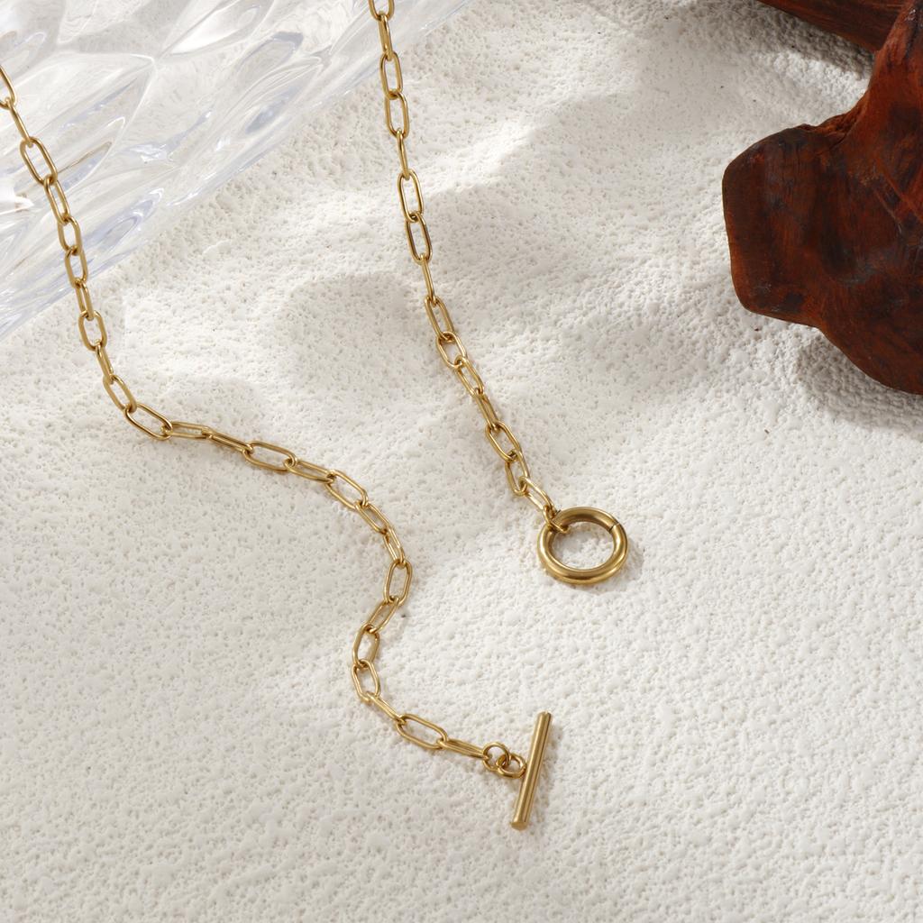 1 PC Minimalist 18K Real Gold Plated 304 Stainless Steel Paperclip Link Chain With Toggle Clasp Necklace Unisex Gift 45cm Long