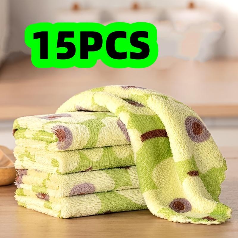 15-Pack Avocado-Shaped Coral Fleece Square Towels, Coral Fleece Avocado Cleaning Cloths, Kitchen-Specific Lint-Free Absorbent Dishcloths,