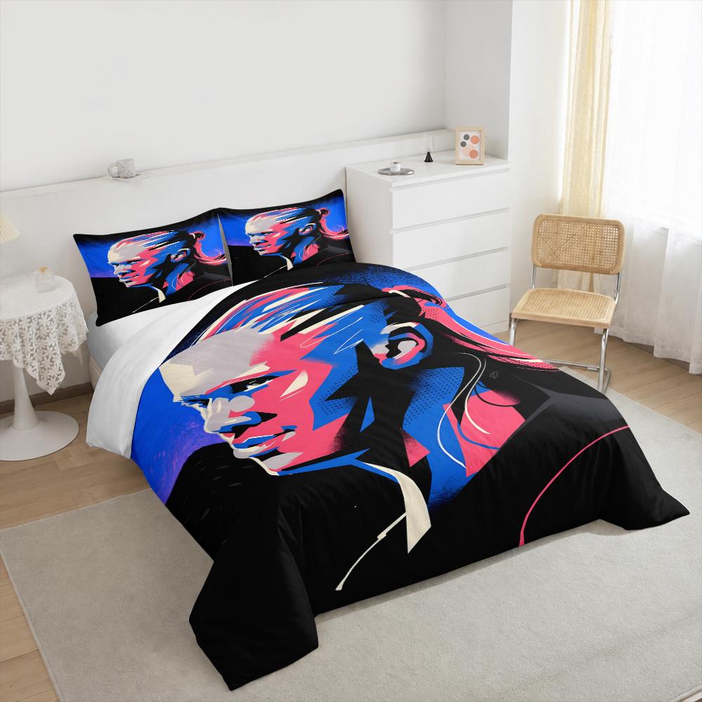 3 Piece Bedding Set Erling Haaland Pop Art Pink Blue Portrait Duvet Cover for Men Fan Gift