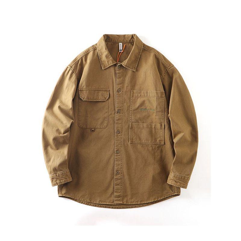 American vintage Heavy Pure Cotton Cargo Shirts Men's Autumn and Winter Long sleeve Outerwear Foreign Trade Cattle Goods Washed Casual Shirt