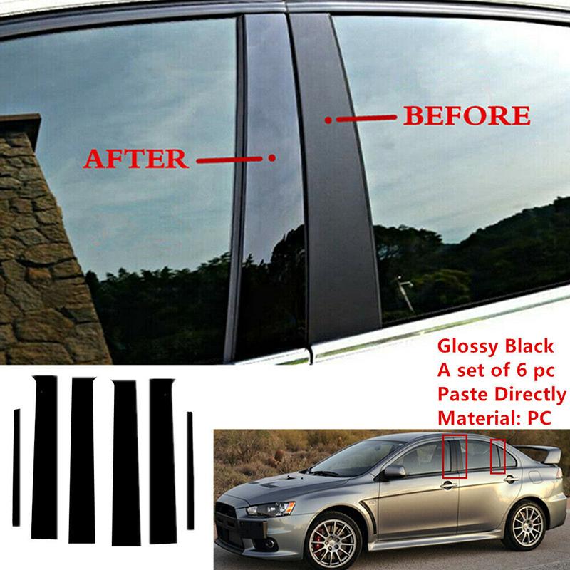 6Pcs Car Side Window Door Pillar Trim Posts Sticker Black for Mitsubishi Lancer Sedan 2008-2017 Proton Pira Fibre2010-2015