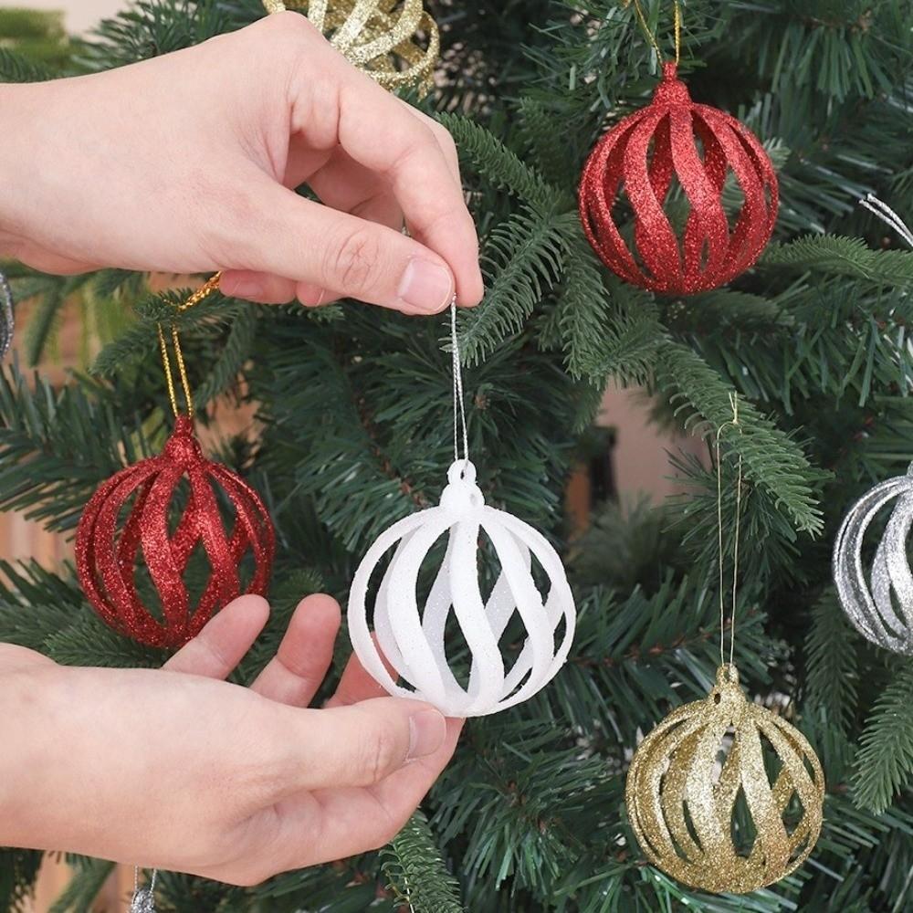 6Pcs 6cm Hollow Ball Pendants Glitter Christmas Tree Spheres Pendant  New Year