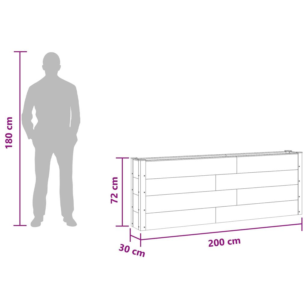 Raised Garden Bed Black 200 X 30 X 72 Cm WPC and Aluminum
