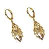Gold Zircon Leaf Ear Cuffs: High-End Minimalist Y2K Women's Earrings