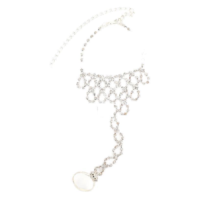 Trendy Rhinestone Chain Bracelet & Ring for Women - 998# Latin Dance Accessory