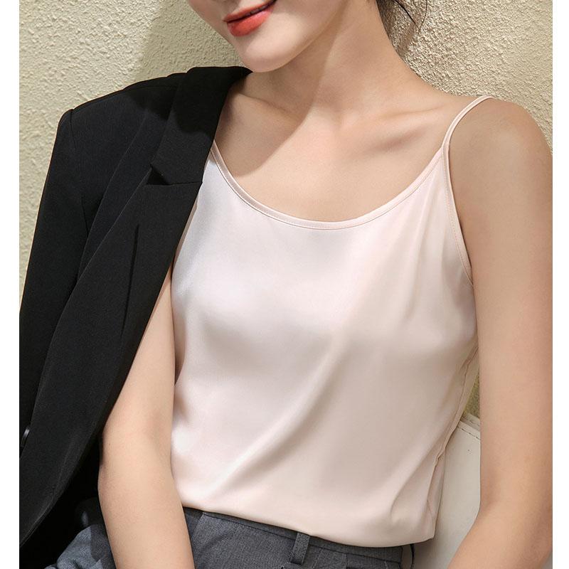 Módní tílko s kulatým výstřihem z imitace hedvábí pro ženy, základní tílko plus size
