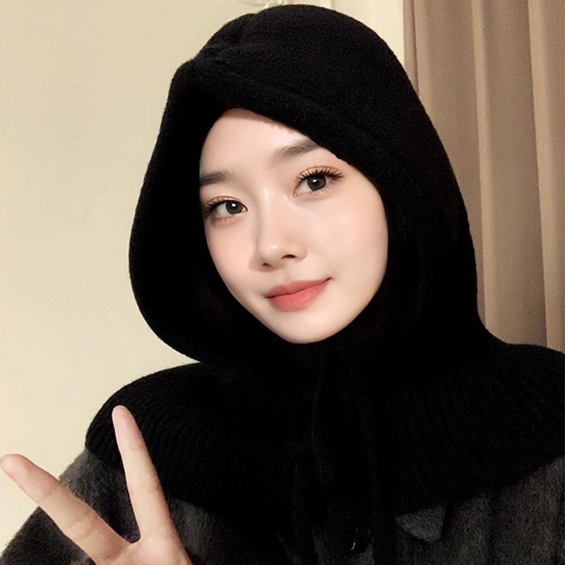 Balaclava Hat for Women In Winter Warm Big Head Scarf One Piece Head Cover Ear Protection Wool Hat Knit Hat