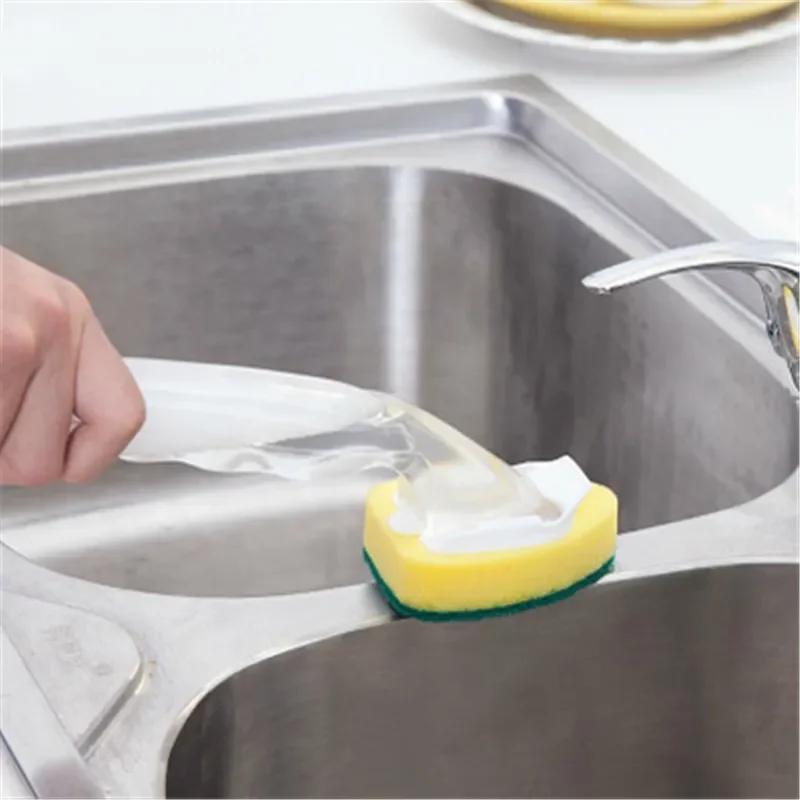 Nano Sponge Dish Washing Tool Soap Dispenser Handle Refillable Bowls Pans Cups Cleaning Sponge Brush for Kitchen Clean Tools