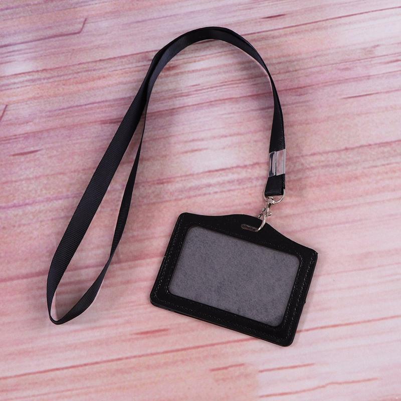 Horizontal Leather ID Card Holder Work Card Work Badge Reels Name Tag Lanyard Bus Card Holder