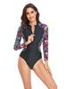Long Sleeve Printed Bodycon Zipper Slimming Triangle Swimsuit