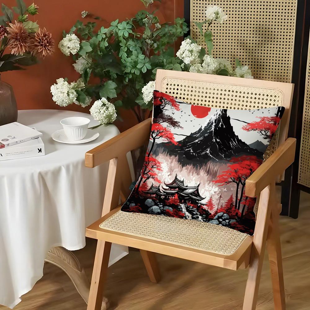

Japanese Red Moon Cushion Cover Silky Short Plush Invisible Zipper Dustproof Sofa Pillow Case for Home Decor 30x30cm