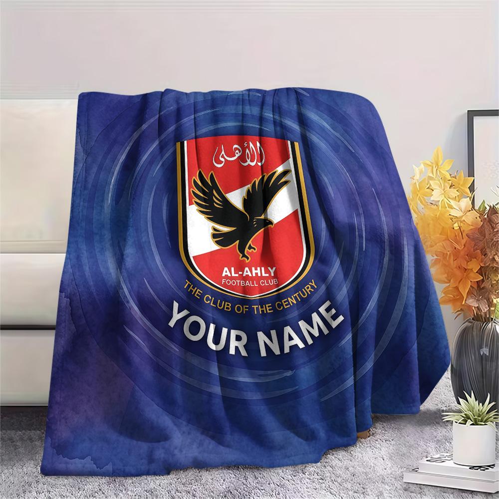 Custom Name Al Ahly SC Flannel Blanket, High quality Comfortable for All Seasons, Home Decor, Warmth and Comfort