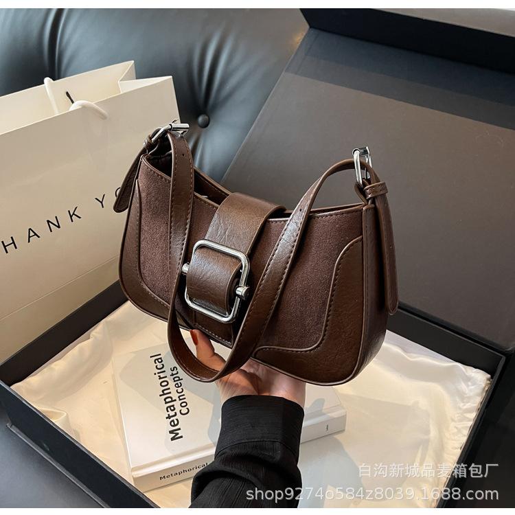 Retro Splicing Small Bag Women's 2025 New Autumn and Winter Fashion Foreign Style Shoulder Bag This Year Popular Texture Messenger Bag