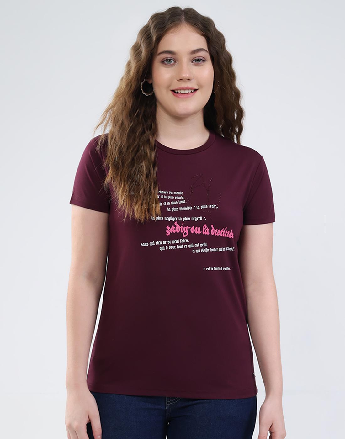 

Monte Carlo Women Round Neck Half Sleeve Top L бордовий