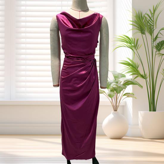 Women's Satin Ruched High Slit Bodycon Maxi Dress Sexy Sleeveless Cocktail Party Wedding Guest