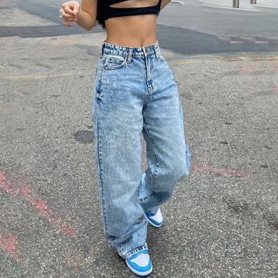 Naiste laia säärega teksad kõrge vöökohaga sirge säärega teksapüksid retro punk salendavad põrandani ulatuvad püksid tänavamoe jaoks