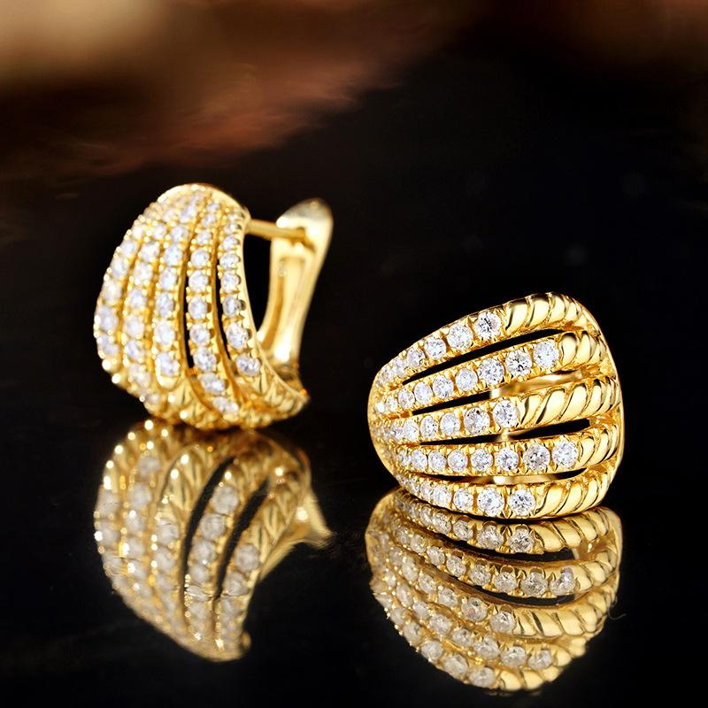 

Hong Kong Style High-End Ear Buckles, Retro Fashion Lines Multi-Layer Earrings, Densely Inlaid Creative Hollow Design Earrings