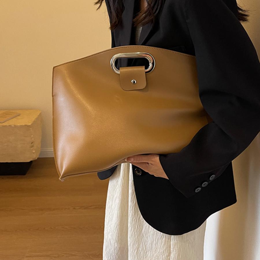 French Retro Soft Pu Leather Briefcase for Women New Large-capacity Commuter Handbag Folder Computer Bag for Men Solid Laptop