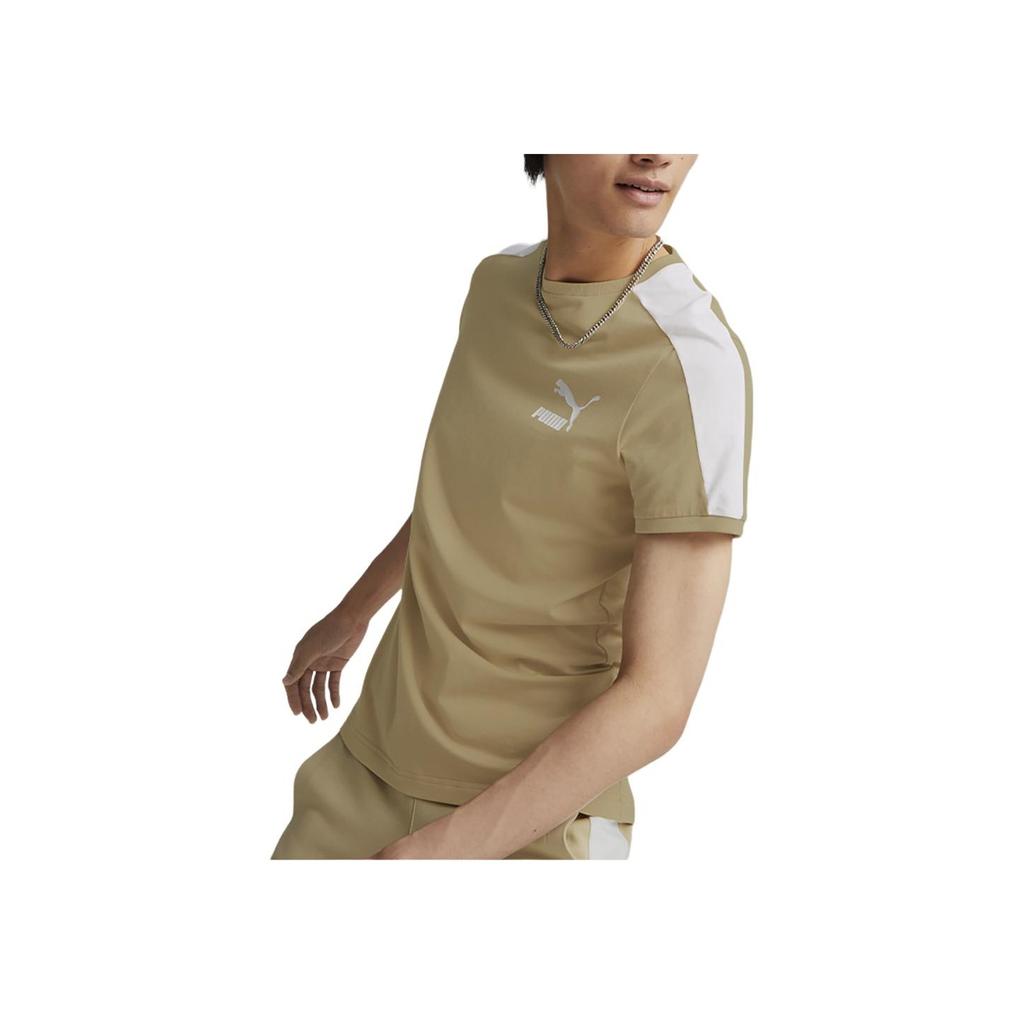 Puma T-shirt à Manches Courtes et Col Rond avec Patch Logo Série Lifestyle Sportif Hauts pour Homme Camel Clair 532291-67