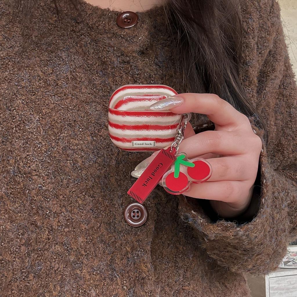 ins niche retro red striped cherry for airpodspro1 protective case airpods 1st generation earphone cover