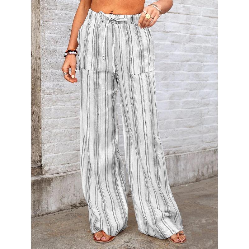 Women S Loose Fit Striped Printed Casual Long Pants S