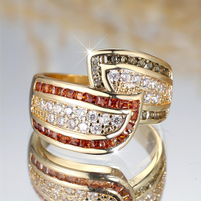Luxus Gold Farbe Geometrische Zirkon Ring für Frauen Mädchen, Verlobung, Hochzeit Ring Partei Schmuck Geschenk