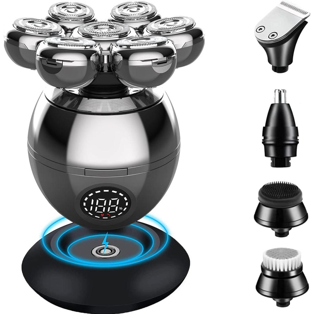 Elektrisk rakapparat, uppgradering 5 i 1 rakapparat för kala män, med näshårstrimmer för polisonger, vattentät våt/torr rakhyvel för män