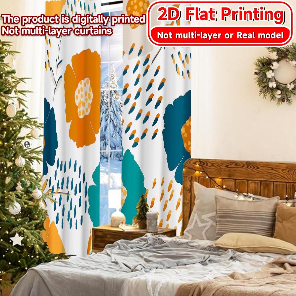 2pcs, 2D FLAT PRINTING Curtains (Without Rod) Floral Harmony(1) Holiday Halloween Christmas Printed Curtains Durable Polyester