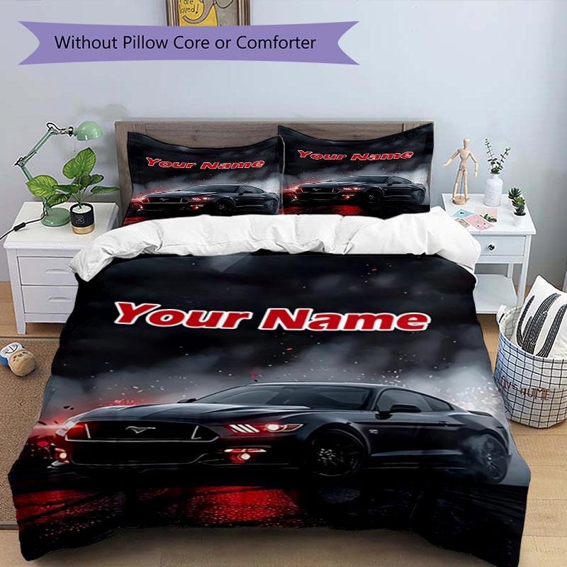 3PC Custom Name Night Mustang Bedding Set Printed Bedding Set Duvet Cover Closure Includes 1 Duvet Cover & 2 Pillowcases for All Seasons Bedroom