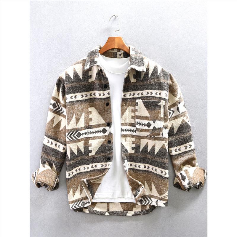Men's Vintage Floral Thick Flannel Long Sleeve Shirt Jacket