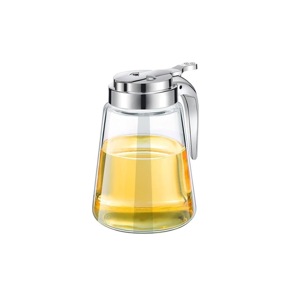 Syrup Dispenser Glass Bottle Honey Maple Syrup Pitcher with Retracting Spout Plastic Lid Syrup Containers for Restaurants Sugar