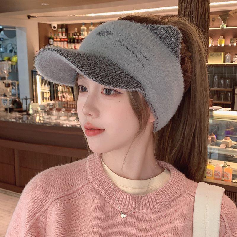 Ponytail hat women's autumn and winter fleece fashion knitted baseball cap women's wool empty top hat winter