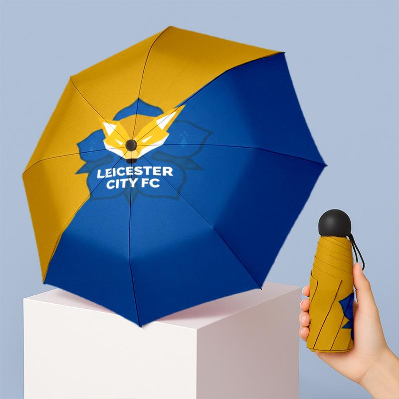 Leicester City Football Pattern Printed Mini 5 Folds 8 Ribs Compact Umbrella Windproof Waterproof Lightweight Portable Folding