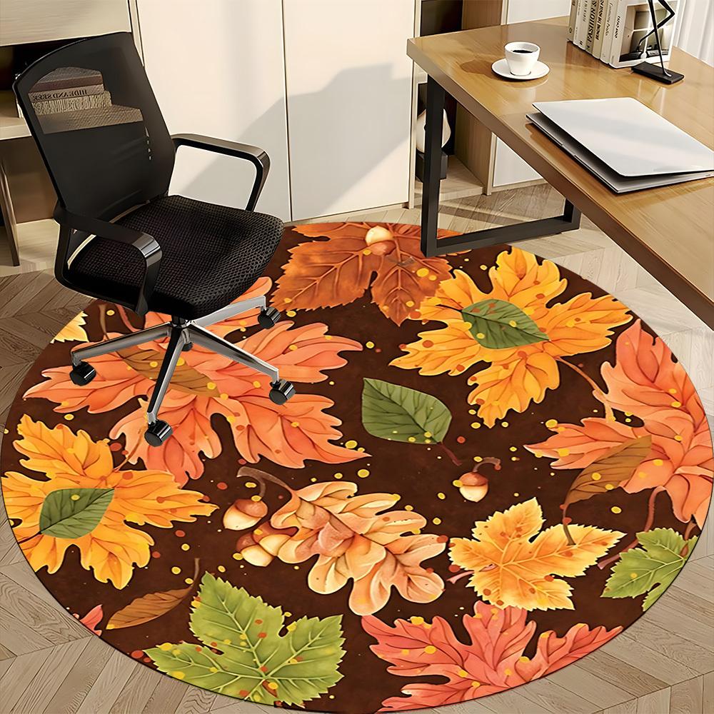 1PC Autumn Leaves Office Round Area Rug, Mat Suitable For Office, Under Office Chairs Bedroom Living Room Home Decor, Room Deco