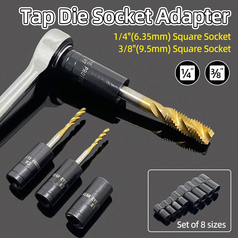 Double Head Square Tap Die Socket Adapter Set Taps Reamer Extractor 1/4" 3/8" Socket Driver Thread Repair Electric Drill Tools