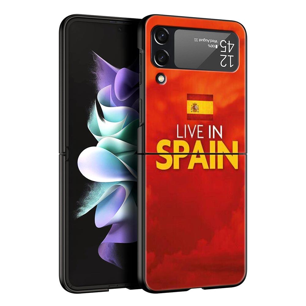 Phone Case for Samsung Galaxy Z Flip 3 4 5 6 7 Folding Black Shell For Samsung Z Flip4 Flip5 PC Hard Cover Spain Flag