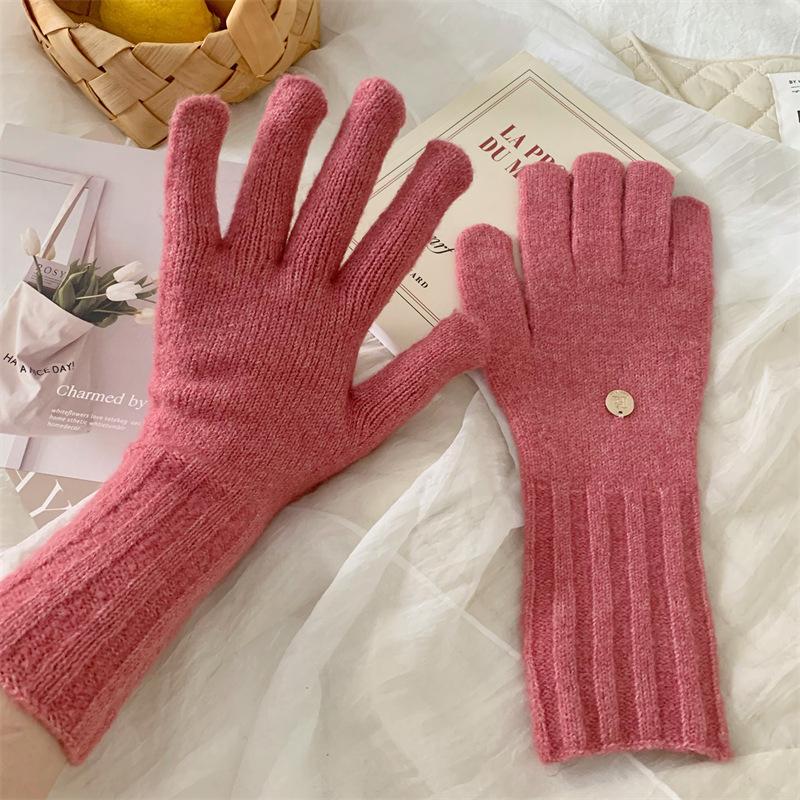 Neujahrsrote gestrickte Wollhandschuhe für Damen Winter Koreanischer Stil Fingerlos Touchscreen Studentenpaare zum Warmhalten