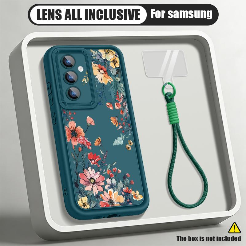 Luxury Flowers Print Lanyard Case For Samsung S26 FE A18 S25 S24 S23 S22 Ultra A54 A55 A16 A26 A36 A56 A17 A27 A37 A57 5G Bumper Cover
